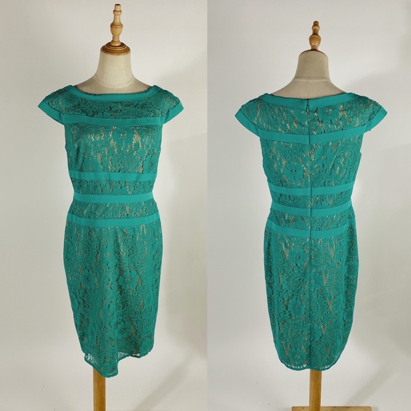 Adrianna Papell Dresses & Skirts - ADRIANNA PAPELL Kelly Green Lace Cap Sleeve Cocktail Sheath Dress US Womens 10